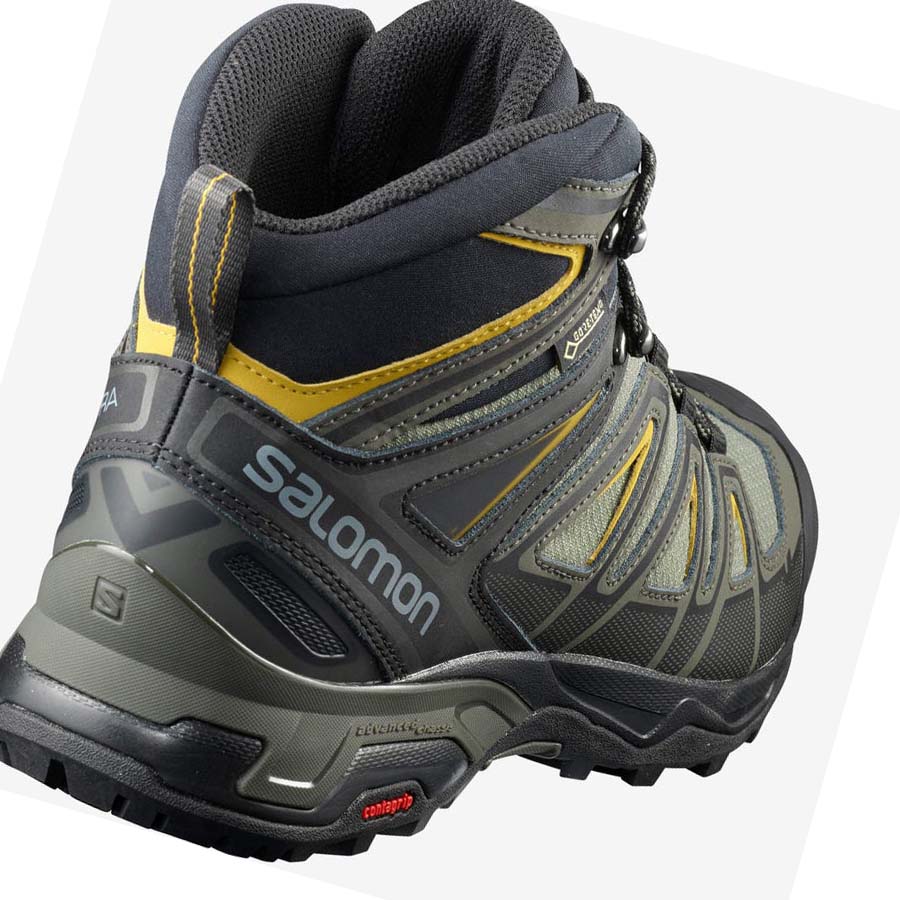 Salomon X ULTRA 3 WIDE MID GORE-TEX Erkek Yürüyüş Ayakkabısı Gri Siyah Yeşil | TR 3594TCE